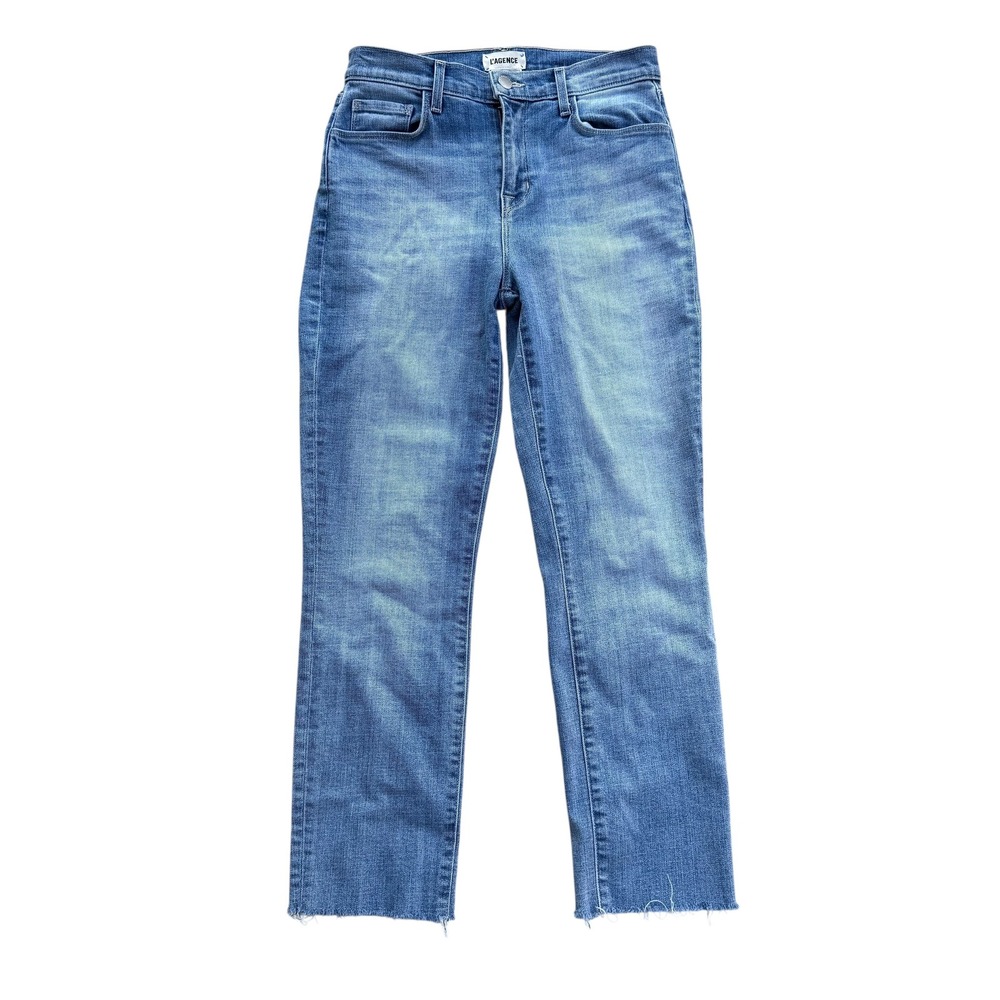 L'AGENCE Women's Summit High Rise Cropped‎ Slim Jeans Raw Hem Size 26